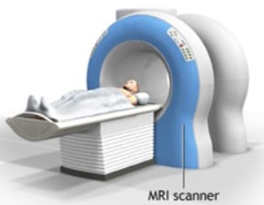 Cartoon of a patient in an MRI scanner